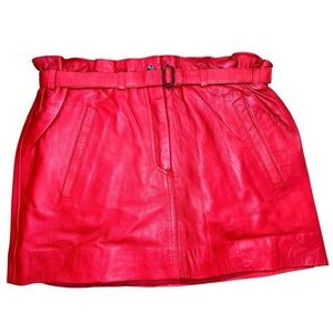 One Teaspoon Red Buttery Leather Mini Skirt belted elastic waist AU 8/ US 4